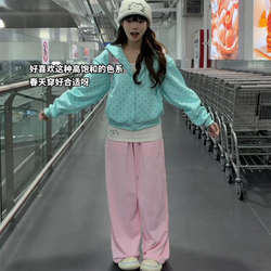 Trendy Chinese Brand Polka Dot Letter Print Cardigan Hooded Zip-Up Sweatshirt for Women, Spring and Autumn, Loose Fit, Slimming Harajuku Style Design Jacket