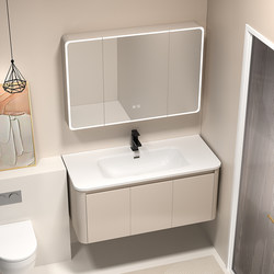Cream Style Space Aluminum Bathroom Cabinet Combination Bathroom Ceramic Integrated Basin Washbasin Cabinet Washbasin Basin Washbasin