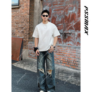 PSSMAX summer 2026 new three-dimensional pleated rivets casual versatile loose men's short-sleeved T-shirt