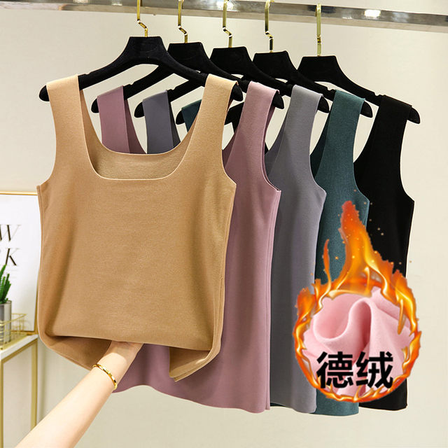 Women's warm vest with velvet base shirt for velvet without marks and thickened large size sleeveless heating top