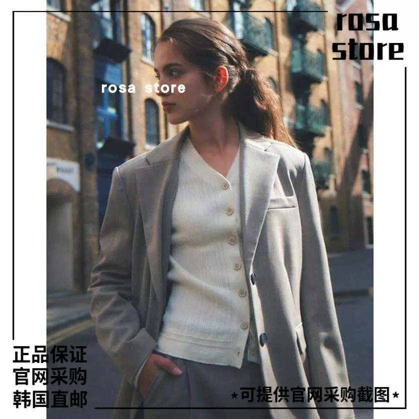 rosa store2023秋冬韩国AVA MOLLI设计师翻领双排纽扣夹克外套-Taobao