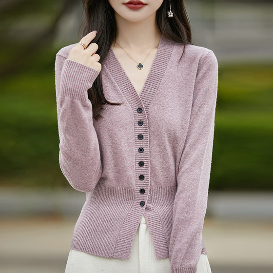 
Autumn Dongguan Dalang Woolen Weaving Factory direct sales new women's V-neck knitted short cardigan sweater slimming outer jacket