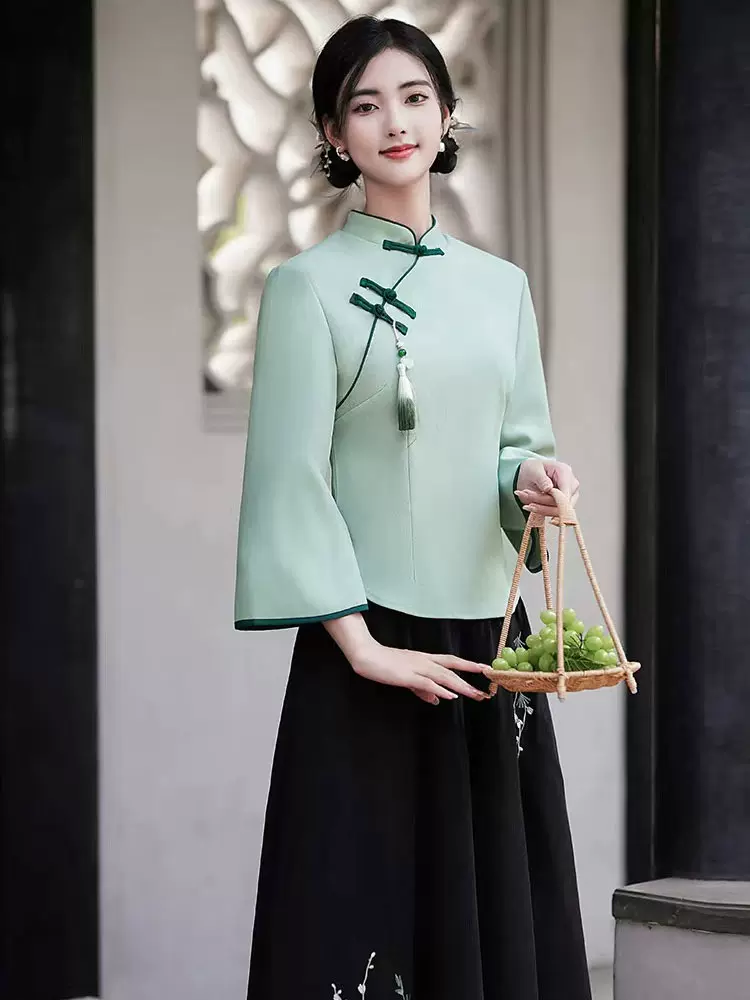 茶艺服装女小个子高级中式复古盘扣禅意文艺中国风茶人服套装夏季