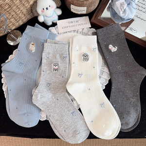 
New puppy embroidered socks women's mid-calf socks ins trendy cotton socks spring and autumn cute cartoon summer thin women's long socks