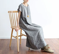 桉慕图 Оригинальное дизайнерское летнее платье, юбка, большой размер, из хлопка и льна, свободный крой