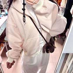 Korean Retro Color-Block Striped Hooded Cardigan Sweatshirt for Women, Spring and Autumn Wear, Loose and Lazy Style, Casual Long-Sleeved Jacket