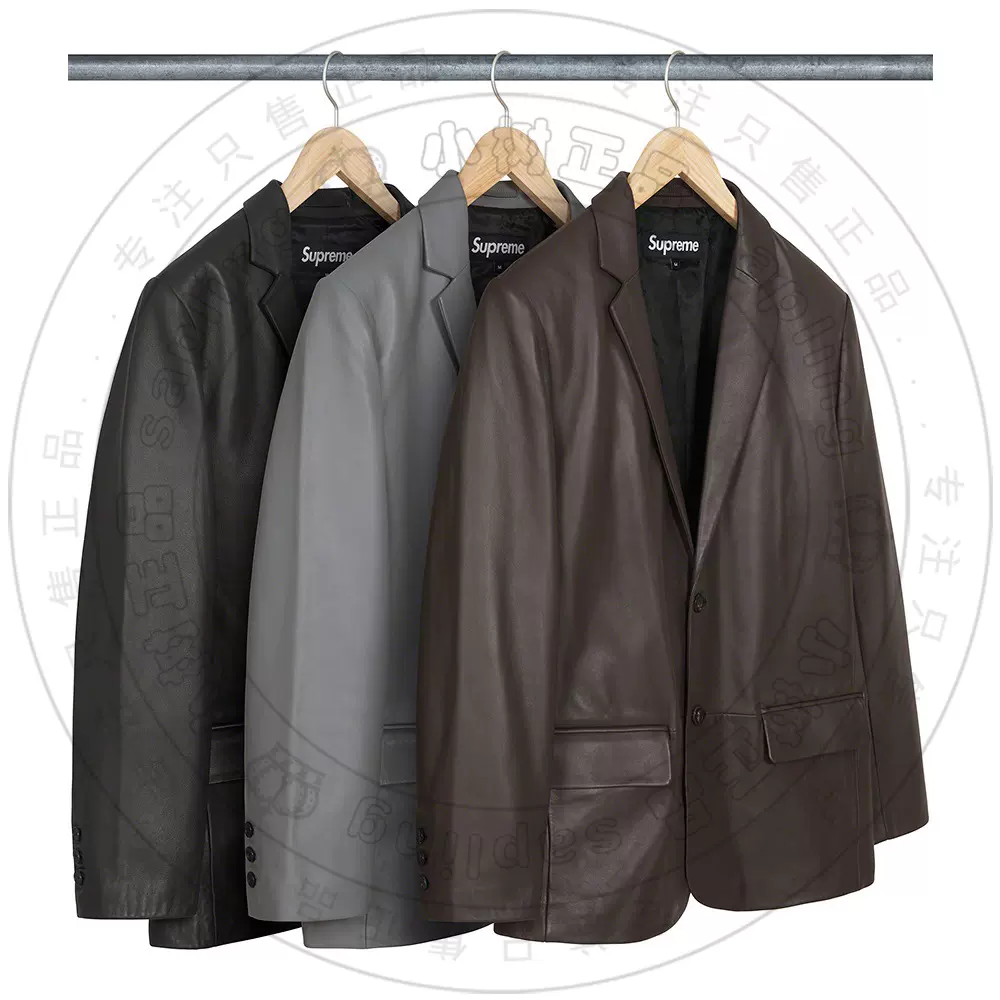 在途22FW Supreme Leather Blazer羊羔皮内衬LOGO西装夹克-Taobao