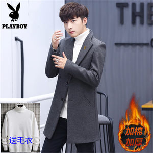 
Playboy autumn and winter men's thick wool coat men's mid-length slim-fit trendy casual windbreaker jacket