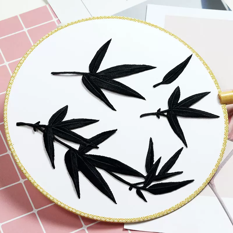 刺繡竹子竹葉布貼DIY旗袍漢服破洞貼章衣服包包裝飾貼中國風背膠-Taobao 