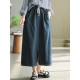 Dele original autumn retro pure cotton washing denim skirt for women's elastic waist strap front slit midi skirt