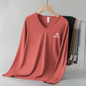 
Modal long-sleeved T-shirt men's 2026 new autumn and winter trendy printed bottoming shirt with V-neck small shirt autumn clothes