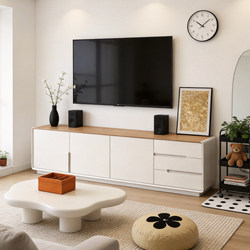 Modern Minimalist Solid Wood Tv Cabinet and Sideboard Combination, Tall Floor-Standing Walnut Color Contrasting High Cabinet for Living Room and Bedroom Use