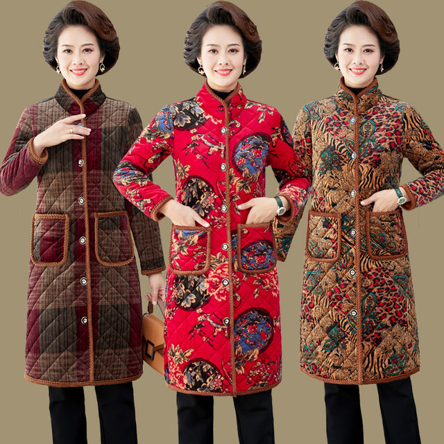 Middle-aged and elderly women's mother's velvet thickened cotton coat winter new mid-length knee-length cotton coat warm cotton jacket