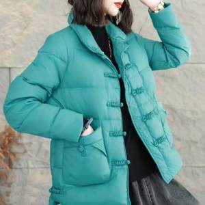 White duck down down jacket winter new loose women's retro literary ethnic style disc buckle solid color warm jacket light