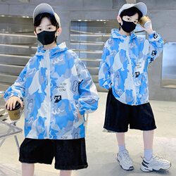 Boys' Summer Lightweight Jacket 2026 New Style for Older Children, Summer Casual Outdoor Sun Protection Clothing, Boys' Hooded Top