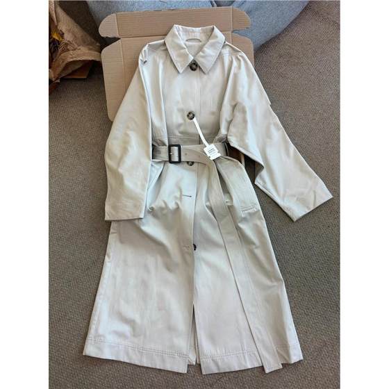 
Hot recommendation! Foreign trade single quality, khaki long windbreaker women's autumn temperament belt waist single-breasted jacket