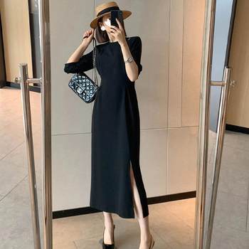 Foreign trade discount clearance counter with high-end feel and mature black skirt with temperament slim black dress for women
