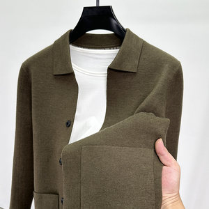 
High-quality lapel sweater cardigan jacket men's autumn and winter men's casual solid color pocket sweater outer shawl
