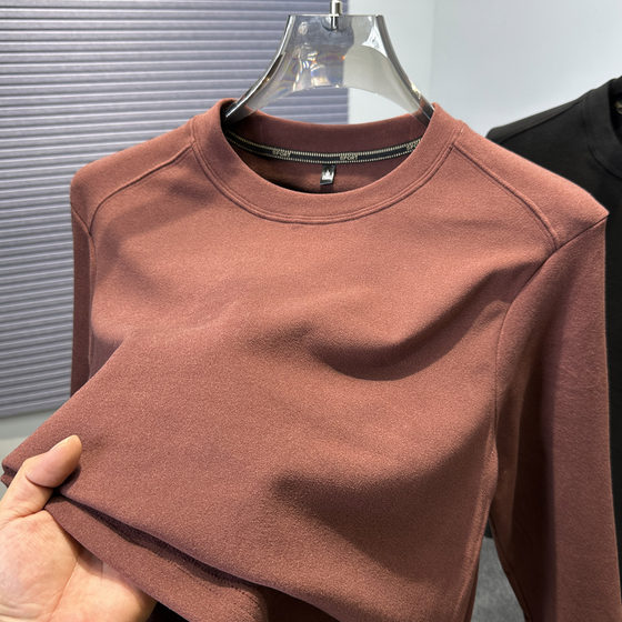 
Double-sided velvet bottoming shirt men's T-shirt long-sleeved warm thickening men's solid color inner wear autumn and winter men's brushed sweatshirt men