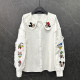 2025 spring new cartoon design doll collar long sleeve white shirt for women loose casual and versatile age-reducing shirt