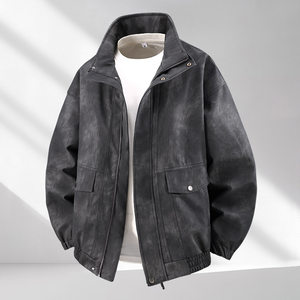 
Large size leather jacket for men in spring and autumn with stand-up collar, handsome and high-end PU leather jacket, fat man plus fat, large loose motorcycle jacket