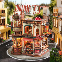 Ruotai Ruoke Coffee Factory DIY Handmade Building Block Model Toy 3D Puzzle Birthday New Year Gift