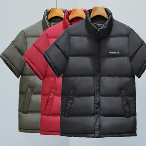 
Autumn and winter men's half-sleeved cotton vest men's rotator sleeve cotton vest daddy's suit warm cotton vest stand collar horse clip