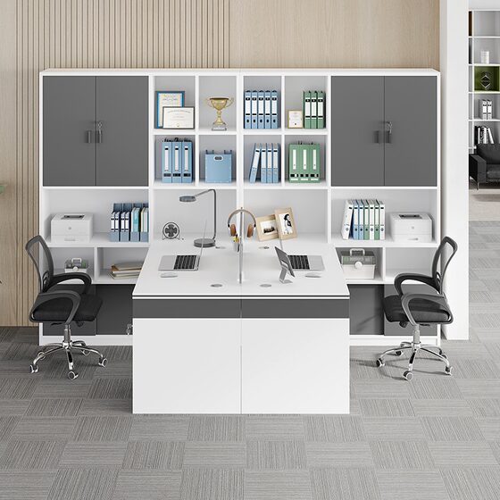 
Double sitting financial desk staff desk and chair combination office supervisor desk with high cabinet accounting desk