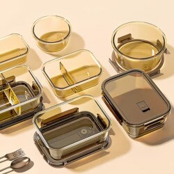 Japanese Glass Lunch Box, Microwave-Safe, Special for Office Workers, with Lid, Bento Bowl, Compartmentalized Food Storage Container