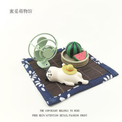 Japanese-Style Cat Zakka Summer Lazy Cat Watermelon Electric Fan Cute Mini Desktop Car Resin Ornament