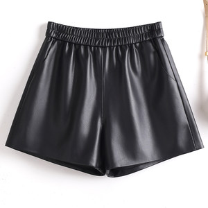 
2025 Autumn New Haining Genuine Leather Pants Women's Shorts High Waisted Loose Wide Legs A-Line Outer Sheepskin Boot Pants