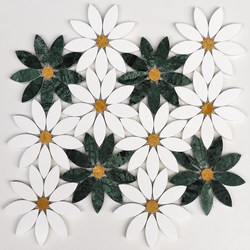 White and Green Stone Mosaic Sunflower Pattern for Bathroom Balcony Guesthouse Floor Hotel Decoration Background Wall
