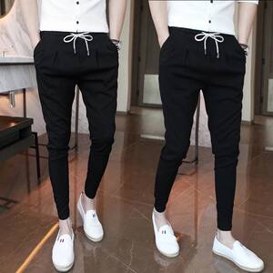 Social spirit guy pants, male slimming nine -footed pants black beam pants trendy slim casual pants wild