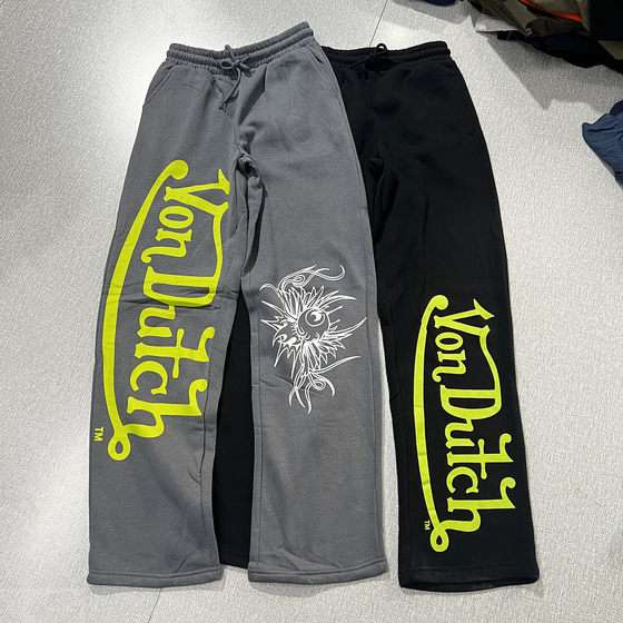 
Beautiful print! Trendy autumn and winter velvet warm and distressed loose casual casual men's and women's versatile foreign trade straight trousers