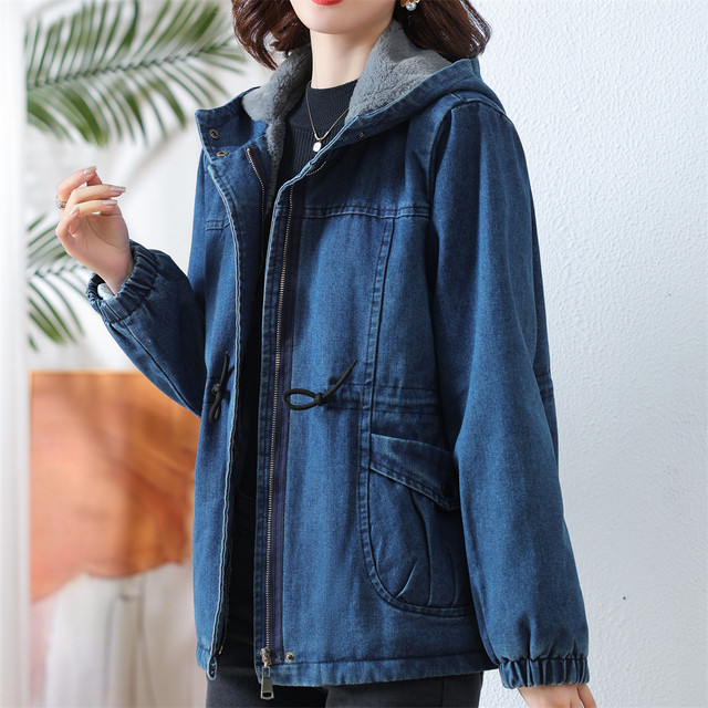 Cotton denim jacket for middle-aged and elderly people 2025 autumn and winter thin cotton clothing for middle-aged mothers plus velvet and thickened pure cotton clothing for women