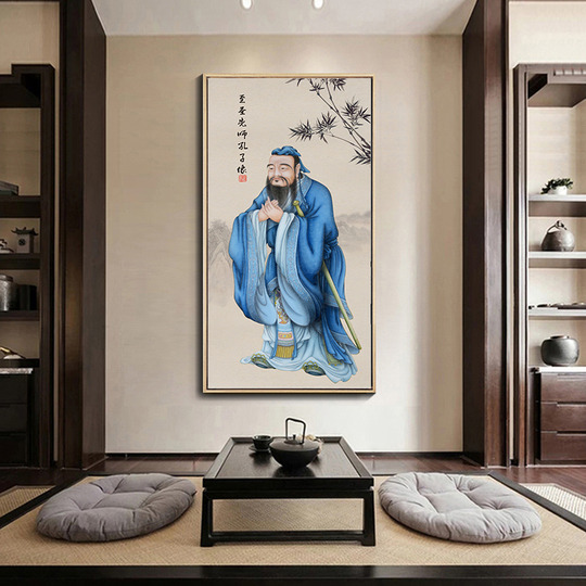 中国四聖人の肖像画 - 孔子、老子、孟子、孫武 - 絹の壁画