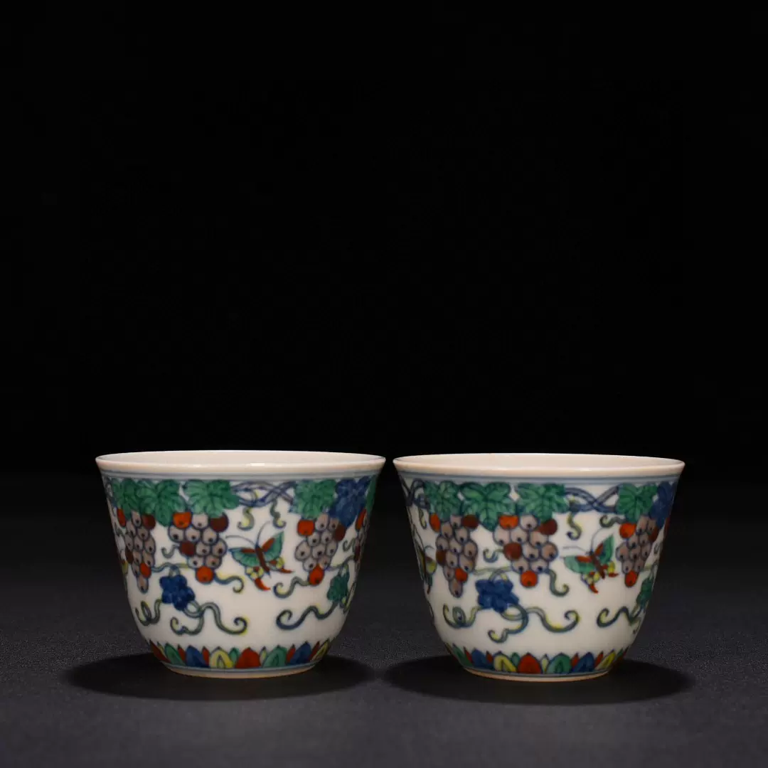 明代成化红胎斗彩葡萄纹卧足杯古董收藏古玩陶瓷古瓷器老货包老-Taobao