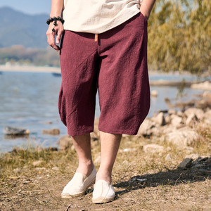 
Half-ink large size men's linen shorts men's summer new fat scimitar casual high-end old money cotton and linen pants