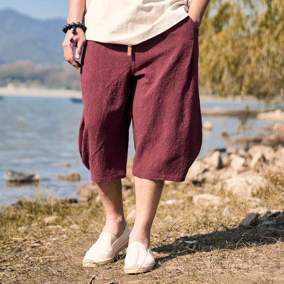 
Half-ink large size men's linen shorts men's summer new fat scimitar casual high-end old money cotton and linen pants