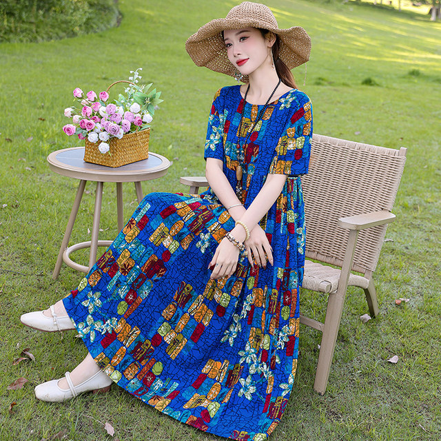 Summer young style new high-end cotton silk dress, elegant and elegant ...