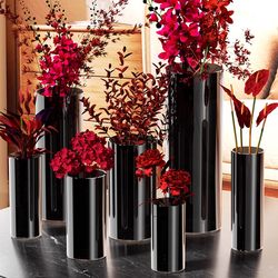 Minimalist black and white Straight-leg round mouth glass vase floor hydroponic flower arrangement vase hotel model room decorative ornaments