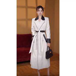 
2025 Autumn New Style [Lined] [Free Belt] Over-the-Knee Long Suit Collar Windbreaker Spring and Autumn QY0091