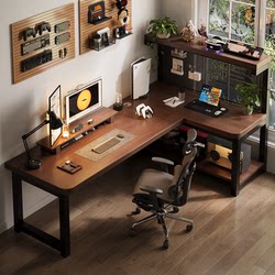 Solid Wood Core Corner Computer Desk Desktop Bedroom Home Gaming Desk Bookshelf Integrated Wall-Mounted Office Desk L-Shaped