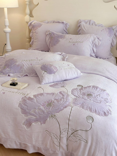 Thickened Warm Cotton And Flannel Quilt Cover Set Of Four Single And Double Cotton Milk Flannel Blanket Set Of Four