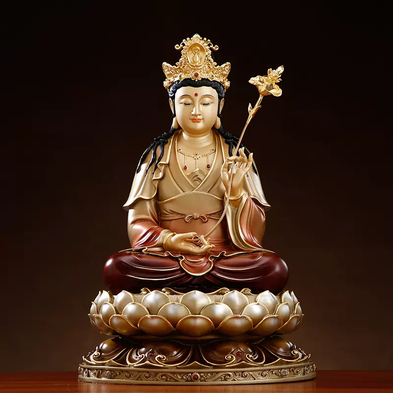 纯铜大势至菩萨像佛像家用供奉太古彩西方三圣大势至铜像神像摆件-Taobao