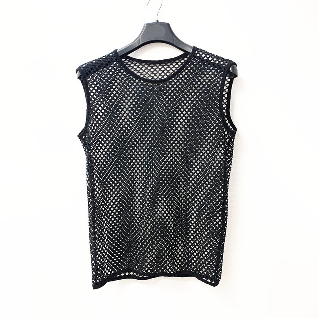 New European and American summer products, large mesh hollow mid-length women's vest, boyfriend style fishing net breathable neutral vacation style hood