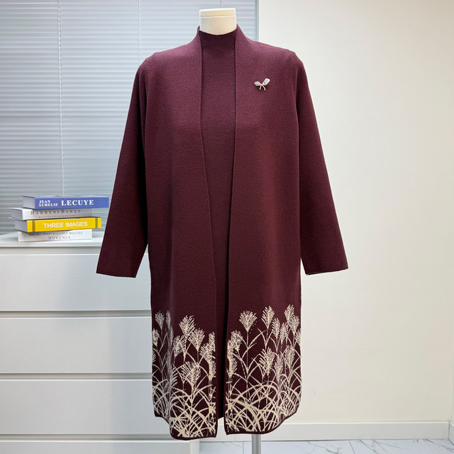 Fashionable mom suit, large size coat, mid-length sweater, women's two-piece set, middle-aged and elderly women's loose top