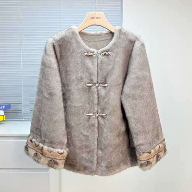 Mom's clothing autumn and winter middle-aged and elderly fashion women's loose Chinese clothes imitation mink fur coat fur one-piece top