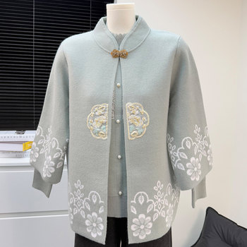 
New Chinese style mother's clothing autumn suit jacket large size two-piece national style sweater for middle-aged and elderly women autumn and winter tops
