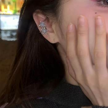 Copper plated real gold imitation crystal pentagram ear bone clip adjustable light luxury daily commuting sweet cool style exquisite earrings for women